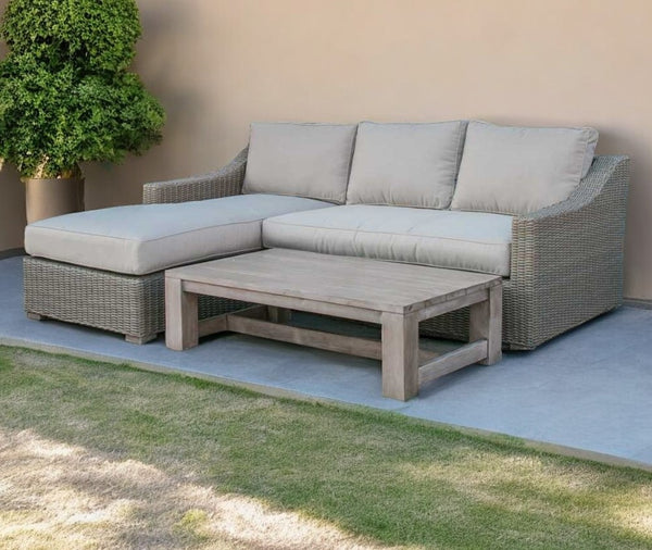 Homeroots Three Piece Outdoor Gray Rattan Sectional Seating Group With Beige Cushions  Aluminum 282706