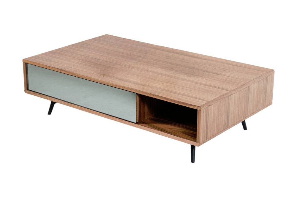 Homeroots 13" Walnut Veneer  Metal  And Glass Coffee Table   282725