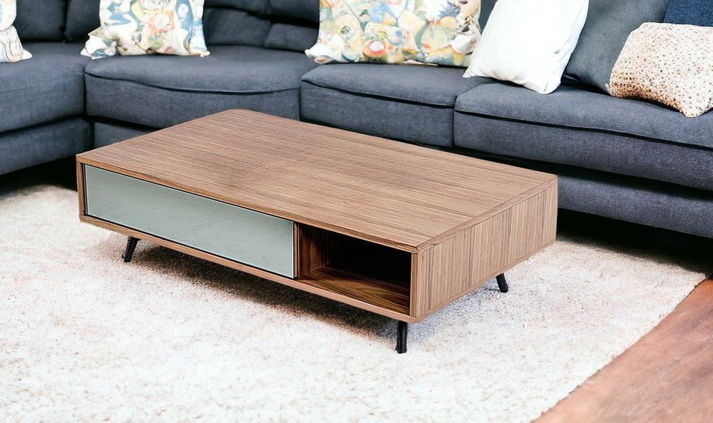 Homeroots 13" Walnut Veneer  Metal  And Glass Coffee Table   282725
