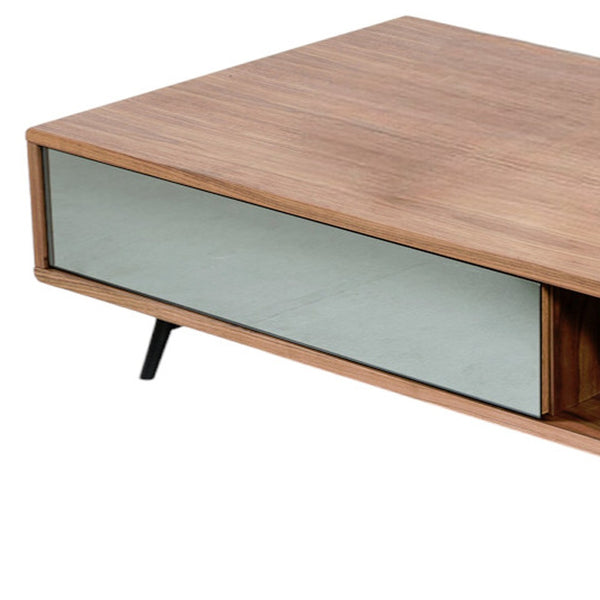 Homeroots 13" Walnut Veneer  Metal  And Glass Coffee Table   282725