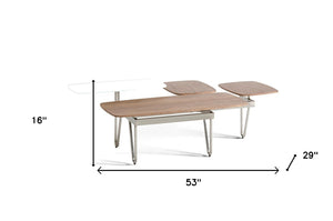 Homeroots 16" Walnut Veneer  Metal  And Glass Coffee Table   282733