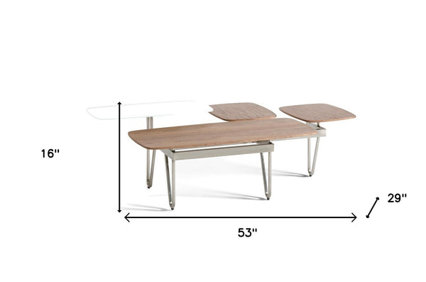 Homeroots 16" Walnut Veneer  Metal  And Glass Coffee Table   282733