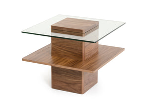 Homeroots 19" Walnut Veneer And Glass End Table   282745