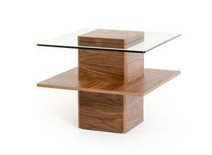Homeroots 19" Walnut Veneer And Glass End Table   282745