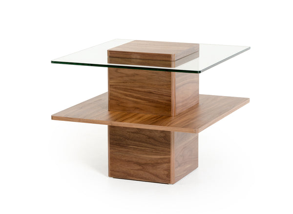 Homeroots 19" Walnut Veneer And Glass End Table   282745