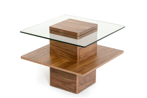 Homeroots 19" Walnut Veneer And Glass End Table   282745
