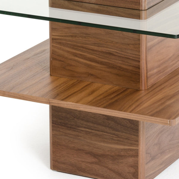 Homeroots 19" Walnut Veneer And Glass End Table   282745