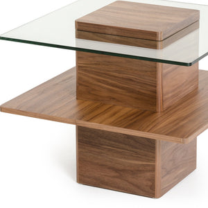 Homeroots 19" Walnut Veneer And Glass End Table   282745