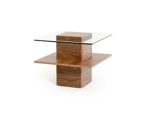 Homeroots 19" Walnut Veneer And Glass End Table   282745
