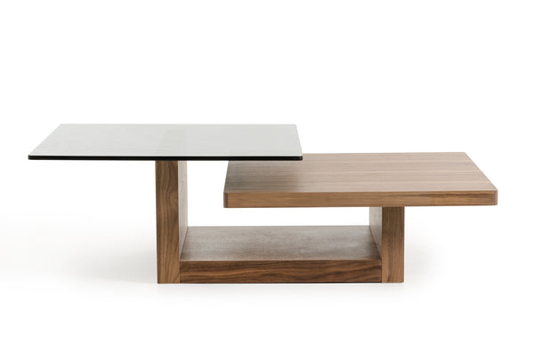 Homeroots 14" Walnut Veneer And Smoked Glass Coffee Table   282749