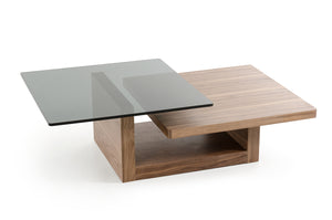 Homeroots 14" Walnut Veneer And Smoked Glass Coffee Table   282749
