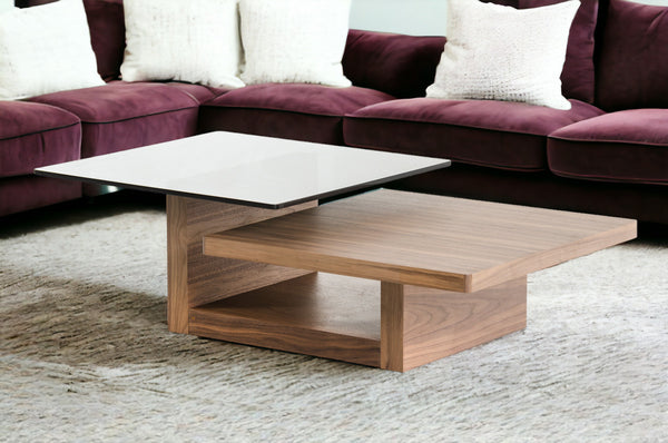 Homeroots 14" Walnut Veneer And Smoked Glass Coffee Table   282749