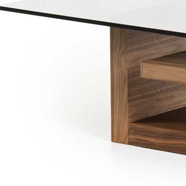 Homeroots 14" Walnut Veneer And Smoked Glass Coffee Table   282749