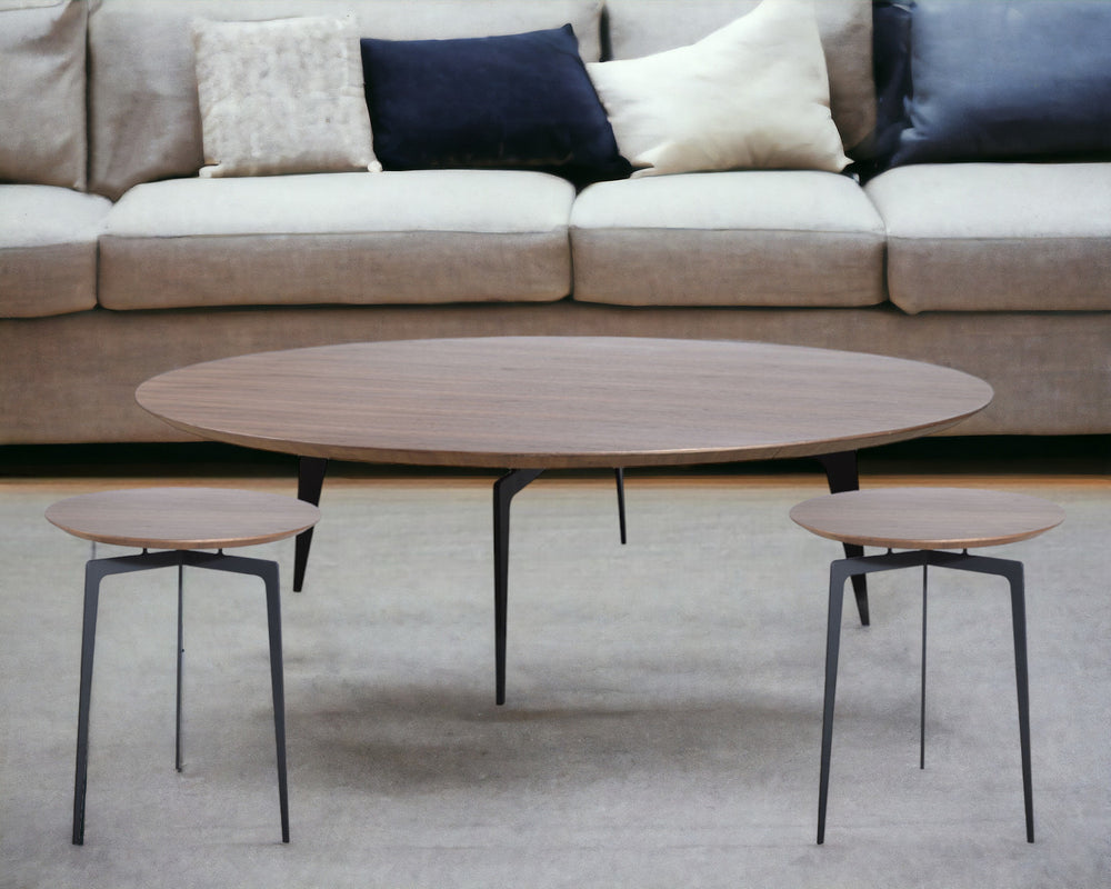 Homeroots 11" Walnut Veneer And Metal Coffee Table Set   282754