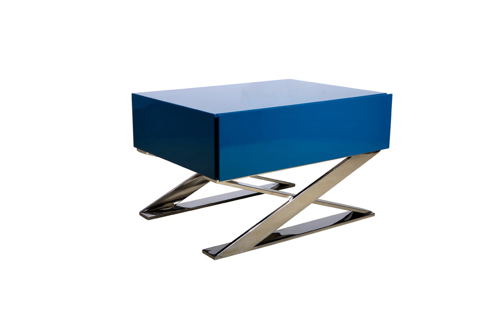 Homeroots Contemporary Blue And Chrome Night Stand   282760