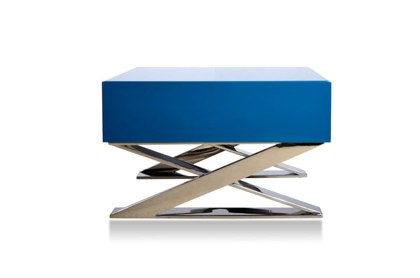 Homeroots Contemporary Blue And Chrome Night Stand   282760