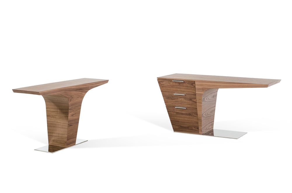 Homeroots 30" Walnut Veneer And Steel Console Table   282772