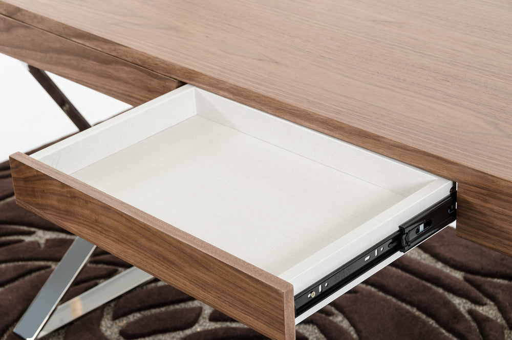 Homeroots 30" Walnut Veneer And Steel Office Desk   282776