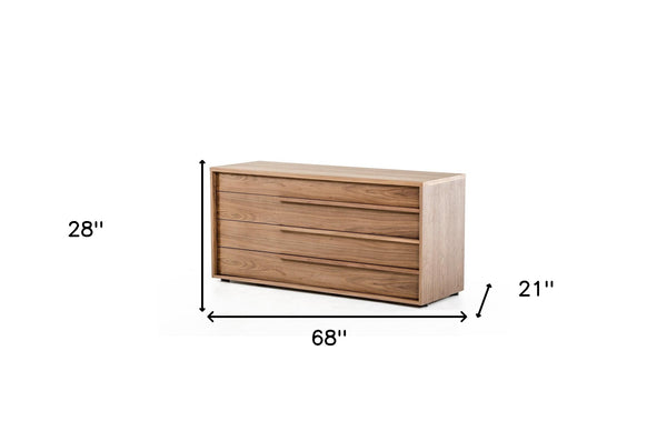 Homeroots 68" Brown Mdf Three Drawer Dresser  Manufactured Wood 282786