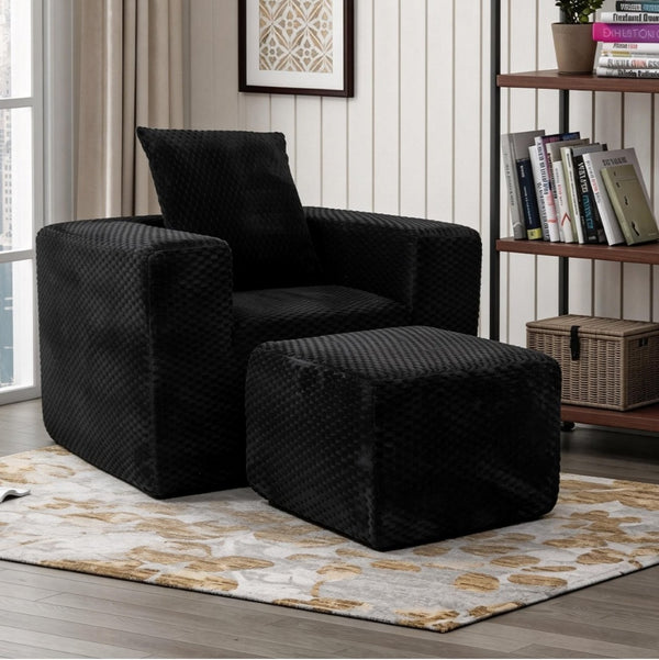 English Elm Boneless Corduroy Lounge Chair with Ottoman High Back Accent Pillow No Assembly Black W5385P433290