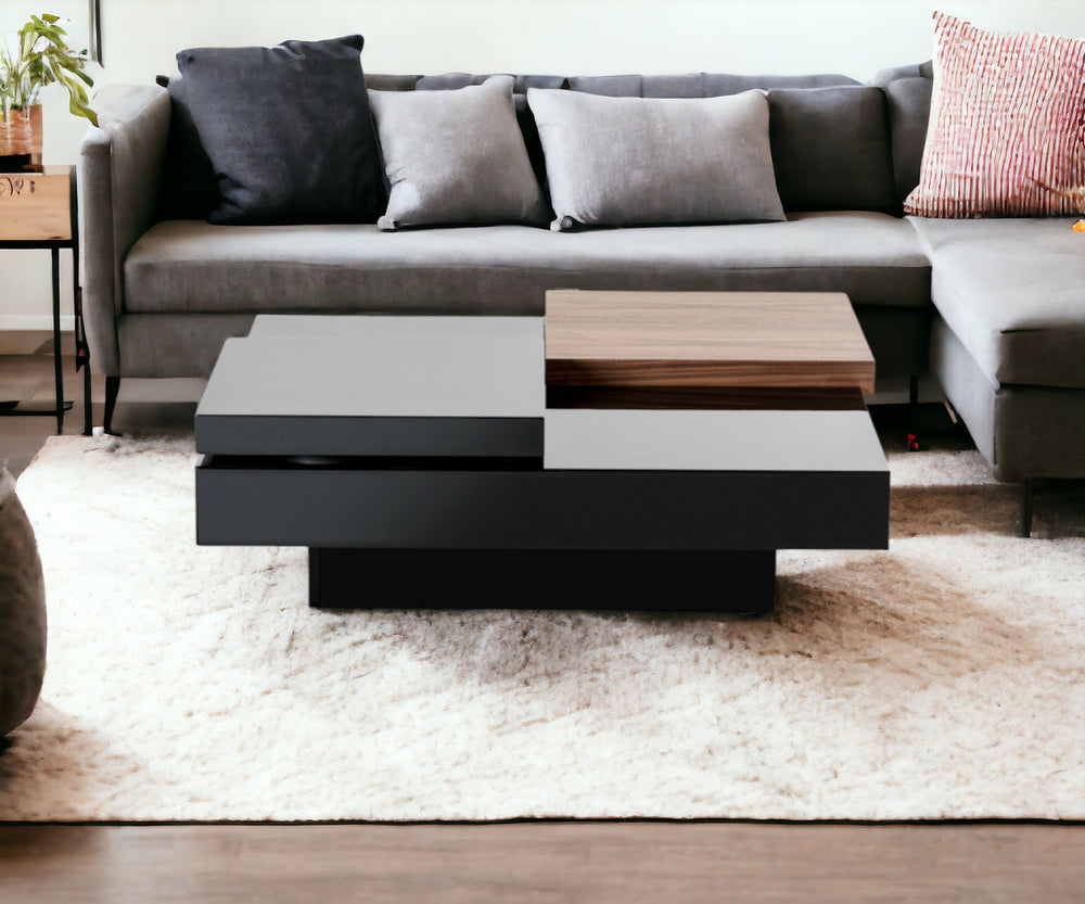 Homeroots 13" Walnut And Black Mdf And Veneer Coffee Table   282801