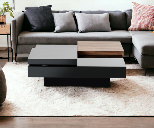Homeroots 13" Walnut And Black Mdf And Veneer Coffee Table   282801