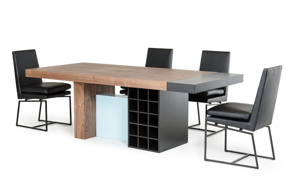 Homeroots 30" Walnut And Teal Wood  Veneer  And Mdf Dining Table  Wood 282803