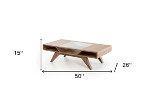 Homeroots 15" Walnut Wood  Veneer  And Glass Coffee Table   282813