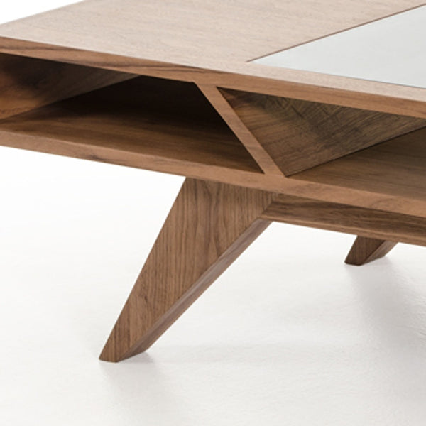 Homeroots 15" Walnut Wood  Veneer  And Glass Coffee Table   282813