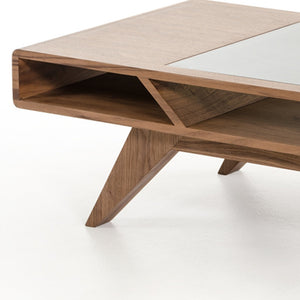 Homeroots 15" Walnut Wood  Veneer  And Glass Coffee Table   282813