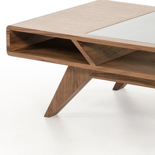 Homeroots 15" Walnut Wood  Veneer  And Glass Coffee Table   282813