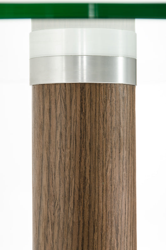 Homeroots 44" Veneer  Glass  And Steel Round Bar Table   282839