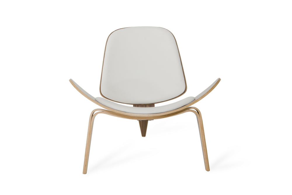 Homeroots 30" Walnut Wood And White Leather Accent Chair   282848