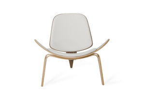 Homeroots 30" Walnut Wood And White Leather Accent Chair   282848