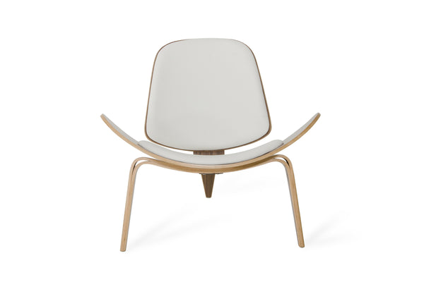 Homeroots 30" Walnut Wood And White Leather Accent Chair   282848