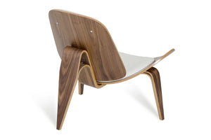 Homeroots 30" Walnut Wood And White Leather Accent Chair   282848