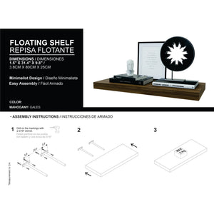 English Elm Mahogany Recessed Floating Shelf 31.5" Wide Set for Books & Decor, Minimalist Warm Gales Finish Elegance B062P252135