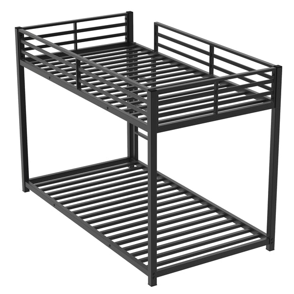 English Elm Twin Low Profile Metal Bunk Bed with Ladder, Black Steel Frame, Guardrail Safety, Easy Assembly, Durable W2904P372194