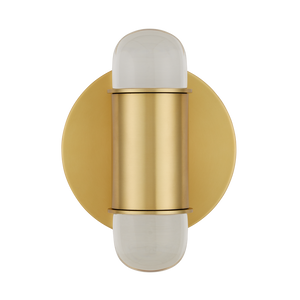 Capsule Brass Wall Sconce - Modern LED Light Fixture with Optic Crystal Shades for Damp Locations