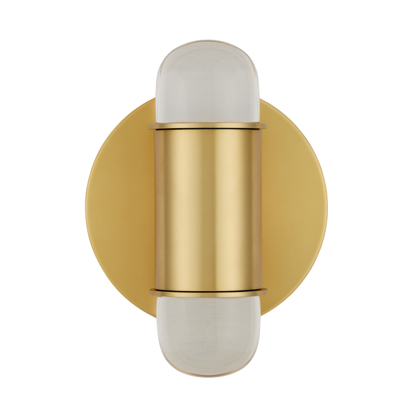 Capsule Brass Wall Sconce - Modern LED Light Fixture with Optic Crystal Shades for Damp Locations