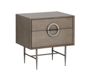 Sunpan EMERY Nightstand - Handcrafted Antique Silver Accents with Ash Grey Finish & Soft-Closing Drawers 104099