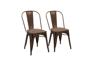 Homeroots Set Of Four Brown Metal And Wood Slat Back Dining Side Chairs  Metal And Wood 282905