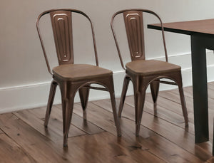 Homeroots Set Of Four Brown Metal And Wood Slat Back Dining Side Chairs  Metal And Wood 282905