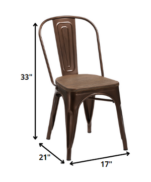 Homeroots Set Of Four Brown Metal And Wood Slat Back Dining Side Chairs  Metal And Wood 282905