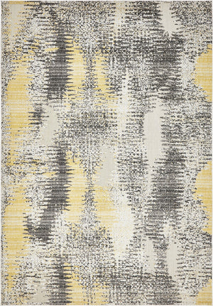 Unique Loom Outdoor Modern New York Machine Made Abstract Rug Ivory, Gray/Yellow 7' 1" x 10' 0"