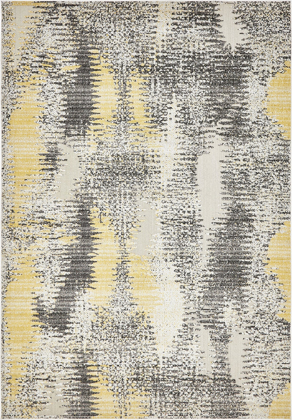 Unique Loom Outdoor Modern New York Machine Made Abstract Rug Ivory, Gray/Yellow 7' 1" x 10' 0"