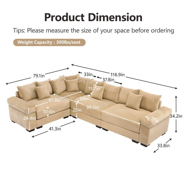 English Elm Oversized Modular Sectional Couch - Cloud-Like Comfort, Deep Seats, Extra-Wide Armrests, 12 Pillows W714S01304-GIGA
