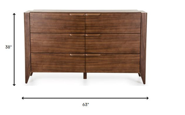 Homeroots 38" Tobacco Veneer And Mdf Dresser With 6 Drawers  Manufactured Wood 282970