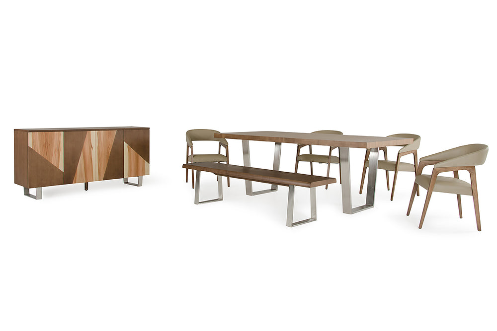 Homeroots 30" Walnut Wood  Veneer  Leather  And Steel Dining Set  Wood,Manufactured 282984