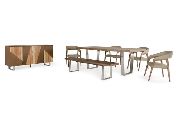 Homeroots 30" Walnut Wood  Veneer  Leather  And Steel Dining Set  Wood,Manufactured 282984